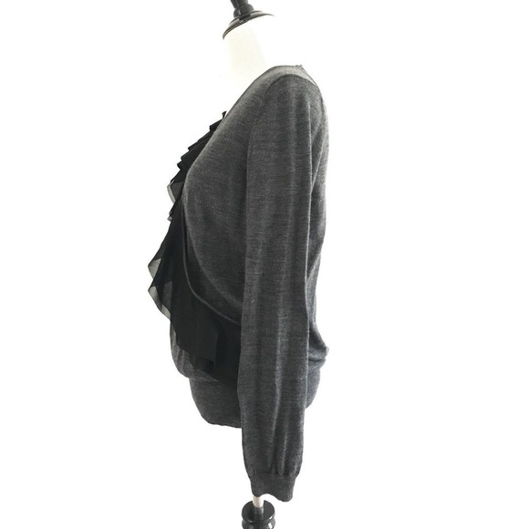 Ann Taylor Loft | Plunging Neckline Wool Sweater Women Large Ruffle Long Sleeves - Picture 4 of 7